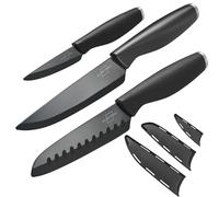 SILBERTHAL Set 3 cuchillos cerámica - Con funda protectora, negro | Set 3 cuchillos ceramicos cocina - Multiusos - Cuchillos DE cerámica extra afilados - Ergonómicos
