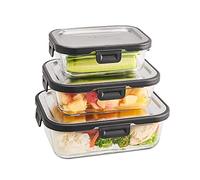 SILBERTHAL Set 3 fiambreras cristal herméticas - 370/640/1040ml microondas | Recipientes de cristal con tapa de Acero inoxidable - 370ml, 640ml y 1040ml - Vidrio DE borosilicato