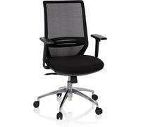 Silecomplaza 820013. Silla de oficina PROFONDO. Tapicería: tela negra. Silla giratoria con respaldo de malla, soporte lumbar y reposabrazos ajustables