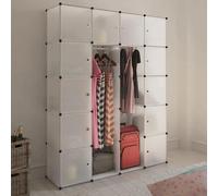 Silecomplaza, armario portátil multifuncional, organizador de almacenamiento modular, armario que ahorra espacio, con barra para colgar. Armario modular con 14 compartimentos (blanco), 37 x 146 x 180,