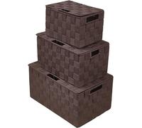 Silecomplaza: Caja de almacenamiento, cesta tejida, cubo de basura, recipiente, bolsa de transporte, organizador cúbico, con asas de transporte integradas (Juego de cestas tejidas con tapa – 3 piezas,