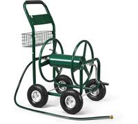 Silecomplaza, carro para mangueras de jardín, apto para mangueras de 5/8" de hasta 80 metros, con tambor para manguera, cesta y neumáticos de goma. Enrollador de manguera, de metal, color verde, dimen