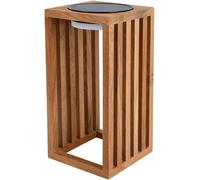 Silecomplaza CHENNAI: Linterna solar decorativa, con LED, luz blanca cálida, fabricada en madera de teca maciza, altura de 30 cm