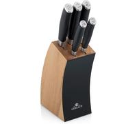 Silecomplaza Deco Black: Bloque de cuchillos de cocina, juego de 5 cuchillos de acero inoxidable con mango de madera de haya. Incluye: cuchillo de chef, cuchillo para pan, cuchillo para verduras. Idea