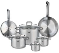 Silecomplaza ELO 9504250, juego de utensilios de cocina, 6 piezas, 2 sartenes de 24 y 28 cm, y 4 ollas de 12, 14, 20 y 26 cm. Marca Elo Profi, color Citrin, acero inoxidable, apto para inducción