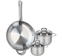 Silecomplaza ELO 9873050, juego de utensilios de cocina, 3 piezas: 1 sartén de 32 cm y 2 ollas de 14 y 16 cm. Marca Elo Profi, acabado brillante, acero inoxidable, apto para inducción