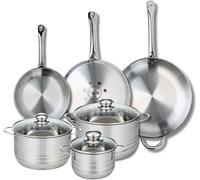 Silecomplaza ELO 9886950, juego de utensilios de cocina, 6 piezas, incluye: 3 sartenes de 24, 28 y 32 cm, y 3 ollas de 16, 20 y 24 cm. Marca Elo Profi, acabado brillante, acero inoxidable, apto para i