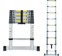 Silecomplaza, escalera telescópica de 2,6 metros, aluminio, escalera plegable antideslizante, escalera de apoyo, escalera multiusos con estabilizador, capacidad de carga de 150 kg / 330 libras, color