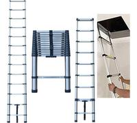 Silecomplaza, escalera telescópica de 3,8 metros, portátil, de acero inoxidable, plegable, multiusos, conforme a la norma EN131, ideal para áticos/techos, con capacidad de carga de 150 kg