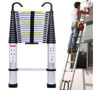 Silecomplaza: Escalera telescópica de aluminio de 14,4 pies con extensión, plegable y con 2 ganchos. Escalera telescópica compacta para trabajos en el hogar o en vehículos recreativos. Resistente, con