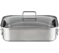 Silecomplaza EXPERTISO: Bandeja para asar rectangular, de alta calidad, con tapa de vidrio, acero inoxidable 18/10, apta para horno, apta para inducción, apta para lavavajillas, color plateado, 38 x 2