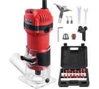 Silecomplaza, fresadora de sobremesa, 800W, 31000 RPM. Incluye conexión para aspiración de polvo, fresadora eléctrica para bordes. Incluye 15 fresas de 1/4" y un juego de mandriles de 6 mm y 6.35 mm, 