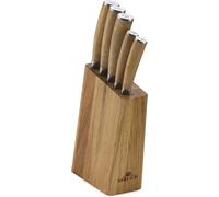 Silecomplaza - Juego de cuchillos de cocina de acero inoxidable. Incluye: 1 cuchillo de chef, 1 cuchillo para pan, 2 cuchillos de cocina, 1 cuchillo para verduras. Dureza: 53-54 HRC. Incluye un bloque