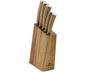 Silecomplaza - Juego de cuchillos de cocina de acero inoxidable. Incluye: 1 cuchillo de chef, 1 cuchillo para pan, 2 cuchillos de cocina, 1 cuchillo para verduras. Dureza: 53-54 HRC. Incluye un bloque