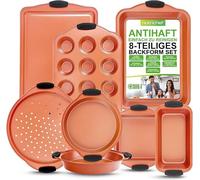 Silecomplaza, juego de moldes para hornear, 8 piezas, antiadherentes con mangos de silicona. Apilables y aptos para lavavajillas. Ideales para pasteles, muffins, pan y moldes desmontables. Perfectos p