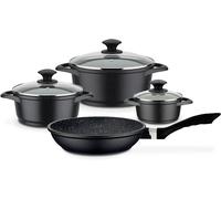 Silecomplaza Juego de ollas y sartenes Gourmet Granit – Juego de alta calidad que incluye ollas y sartén, con tapa, apto para inducción y horno – Fabricado en aluminio fundido, 7 piezas, color