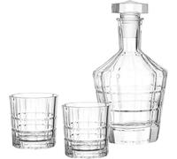 Silecomplaza, juego de vasos para whisky "Spiritii", 3 piezas: 2 vasos para whisky de 250 ml y una jarra para whisky de 700 ml con tapón, diseño elegante, juego de bar para el hogar, diseño clásico, v