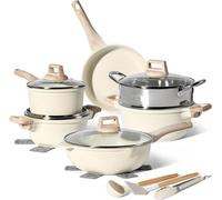 Silecomplaza JUST PERFECTO: Juego de utensilios de cocina para inducción con tapas. Sartenes aptas para todas las fuentes de calor. Sartenes antiadherentes, sin ni PTFE. Juego de 13 piezas en color be