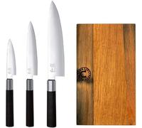 Silecomplaza Kombatibel Kai Wasabi: Juego de 3 cuchillos s de alta calidad (cuchillos de oficina/cuchillos multiusos/cuchillos de cocina) con filo excepcional, más una tabla de cortar de madera de hay