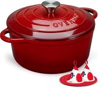 Silecomplaza - Olla de hierro fundido Schmortopf de 26 cm - Guiso esmaltado con tapa, apto para horno - Incluye libro de cocina - Ideal para cocinar, hornear, guisar y asar - Color rojo