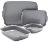 Silecomplaza Premiere: Juego de moldes para hornear de cerámica saludable con revestimiento antiadherente, sin PFOA ni PFAS, en forma rectangular, cuadrada y de media bandeja, resistentes a la deforma