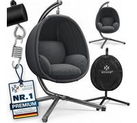 Silecomplaza: Sillón colgante de lujo con estructura, cojín de asiento suave y funda, acolchado lateral y cojín para la espalda. Cesta colgante para uso interior y exterior, ideal para jardín. Base es