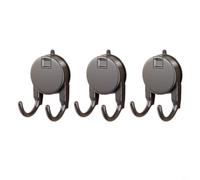 Sileduove Ganchos con ventosa sin taladro para ducha y baño, almacenamiento de toallas con diseño de doble gancho en vidrio liso para superficies de azulejos, paquete de tres (gris, 3 piezas)