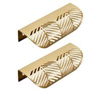 Sileduove Paquete de 2 manijas de cajón de gabinete con forma de hoja dorada/pomos huecos de aleación de zinc para muebles de cocina, dormitorio, sala de estar, estante de zapatos (B)