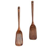 SILENRADAWN Espátulas de Madera Antiadherentes Diseño Simple y Funcional Mango Largo Juego de 2 Utensilios de Cocina Resistentes Agujeros para Colgar para Cocina