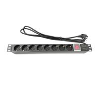 SilexFiberI Regleta de 8 Enchufe para Rack 19” Profesional | PDU de Aluminio con Interruptor de Seguridad | 8 Tomas Schuko (16A/3500W) | Cable de 1,8 Metros | Ideal para Servidores, IT y Sonido
