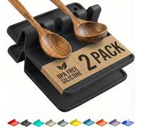 Silicona Negra Reposa Cuchara para Estufa con Almohadilla de Goteo (Juego de 2) Descansa Utensilio y Soporte de Cuchara para Mostrador de Cocina Libre de BPA
