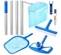 SiliFine Kit de limpieza de piscina de 5 piezas de 17.5 pulgadas con poste telescópico de aluminio de 47 pulgadas, red de espumadera de hoja, cabezal de aspiradora de piscina, piedra pómez con mango