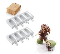 silikomart | GEL01M Set de moldes de silicona para helado MINI CLASSIC, antiadherente, 4 cavidades, Pack de 2 moldes + 50 palitos de madera, Easy Ice Cream, 73 x 38 h 18 mm, Made in Italy