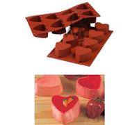 Silikomart | SF036 Molde de Silicona para porciones Individuales CORAZÓN, Antiadherente, 6 Corazones, Pack de 1 Molde para Tartas, Ø 65 h 40 mm, Made in Italy