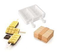 silikomart | Silicone Ice Cream Mould Set GEL02 CHOCOSTICK, Composición del set 2 Moldes de silicona, 50 Palitos de madera para alimentos, 1 Recetario, Antiadherente, Helado fácil, 92 x 48 mm, h 24 mm, Volumen 180 ml, Made in Italy