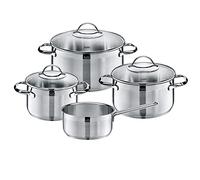 Silit Achat - Batería de Cocina 4 Piezas, Acero Inoxidable Apto para Inducción, 3 Cacerolas Altas de 16 cm, 20 cm y 24 cm, 1 cazo de 16 cm con 3 Tapas de Cristal