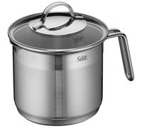 Silit Achat - Olla de leche de inducción con tapa de cristal de 14 cm, cacerola alta de 1,7 l, acero inoxidable parcialmente mate sin revestimiento, apta para horno