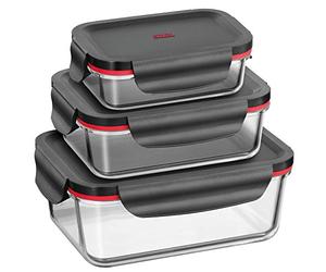 Silit Storio - Set de 3 Recipientes de Cristal Borosilicato para Almacenamiento de Comida, Juego de Herméticos de Vidrio. Apto para Lavavajillas, Microondas y Congelador