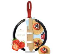 Silk Route Home - Sartén de hierro fundido para crepes y tortitas de 25 cm, plancha antiadherente con esparcidor y espátula, sartén presazonada duradera para crepes, tortitas, tortillas y más
