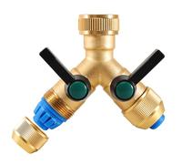 Silkwish Distribuidor de agua de 2 vías de latón de 3/4 pulgadas, pieza en Y, con grifos de paso, para lavadora, lavavajillas y manguera de jardín