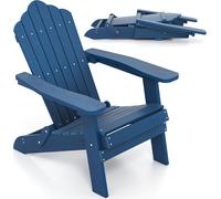Silla Adirondack de COSTWAY, silla de jardín plegable, resistente a la intemperie, con respaldo alto y reposabrazos anchos, fabricada en plástico, capacidad de hasta 180 kg, color azul marino