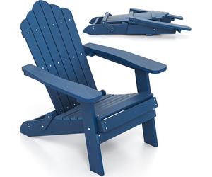Silla Adirondack de COSTWAY, silla de jardín plegable, resistente a la intemperie, con respaldo alto y reposabrazos anchos, fabricada en plástico, capacidad de hasta 180 kg, color azul marino