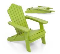 Silla Adirondack de COSTWAY, silla de jardín plegable y resistente a la intemperie, con respaldo alto y reposabrazos anchos, apta para un peso máximo de 180 kg, color verde