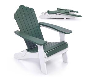 Silla Adirondack de COSTWAY, silla de jardín plegable y resistente a la intemperie, con respaldo alto y reposabrazos anchos. Silla de jardín para soportar hasta 180 kg. Color: verde y blanco