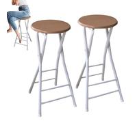 Silla alta redonda plegable para desayuno, taburete sin respaldo, 60/70/80 cm, taburete de bar con reposapiés, taburete plegable de cocina, color natural (juego de 2 tamaños: 70 cm)