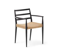 Silla Analy con reposabrazos en madera maciza de roble con acabado negro y asiento de cuerda.