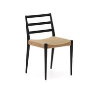 Silla Analy de madera maciza de roble con acabado negro y asiento de cuerda 100% certificada FSC.