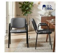 CLP Silla apilable Ken Pro con reposabrazos Acolchados, Silla de Conferencia apilable de Polipiel, Estructura Metalica Negra, hasta 150 kg, Color:Gris