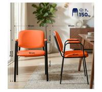CLP Silla apilable Ken Pro con reposabrazos Acolchados, Silla de Conferencia apilable de Polipiel, Estructura Metalica Negra, hasta 150 kg, Color:Naranja