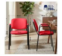 CLP Silla apilable Ken Pro con reposabrazos Acolchados, Silla de Conferencia apilable de Polipiel, Estructura Metalica Negra, hasta 150 kg, Color:Rojo